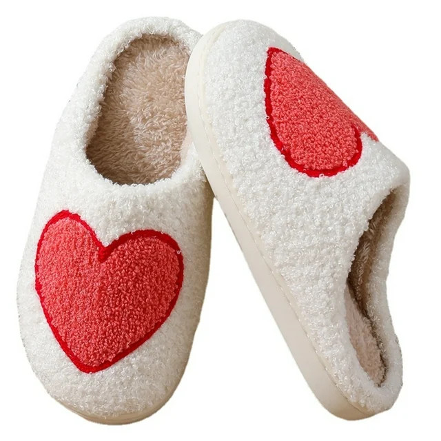 BERANMEY Cute Valentine's Day Slippers for Women Soft Plush Comfy Warm Slip-On Rose Heart Love Co... | Walmart (US)