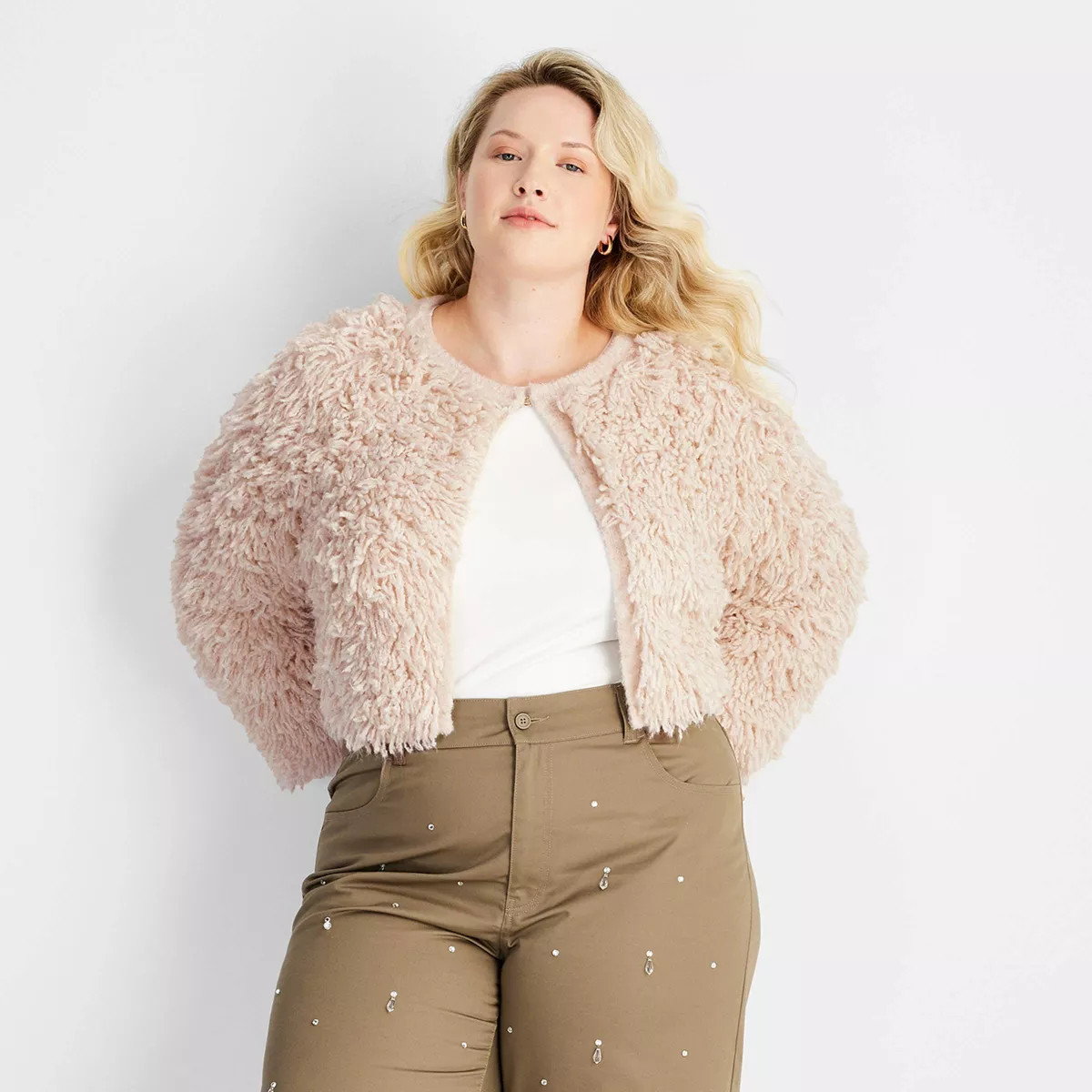 Women's Textured Cropped Cardigan - Future Collective Cream | Target