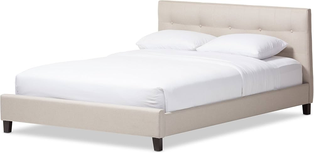 Baxton Studio Annette Light Beige Linen Modern Bed with Upholstered Headboard - Queen Size | Amazon (US)