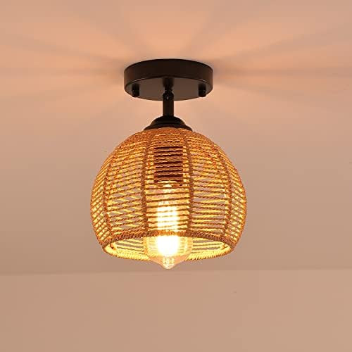 Fivess Lighting Rustic Hemp Rope Flush Mount Light Fixture Basket Sloped Woven Small Semi Flush M... | Amazon (US)