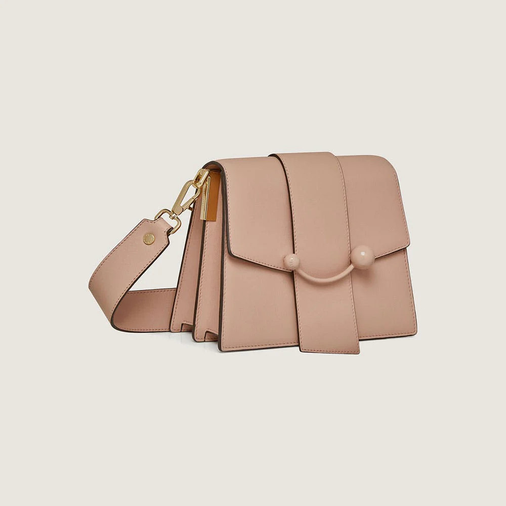 Strathberry - Box Crescent - Leather Shoulder Bag - Pink / Natural | Strathberry