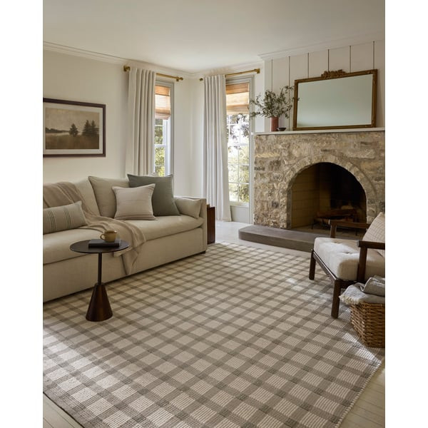 Ryder RYD-02 Stone/Ivory Wool/Cotton Handwoven Plaid Area Rug | Rugs Direct