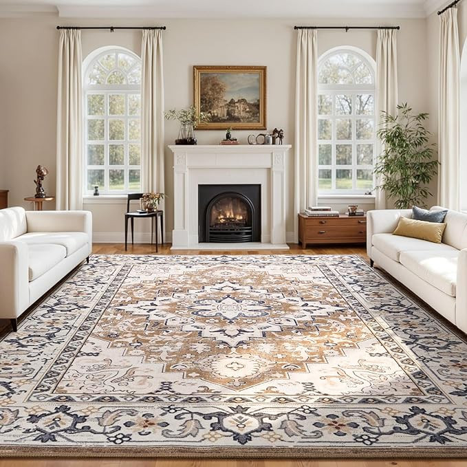 Lessymo 8 x 10 Area Rugs for Living Room- Machine Washable Area Rugs Boho Faux Wool Low Pile Area... | Amazon (US)