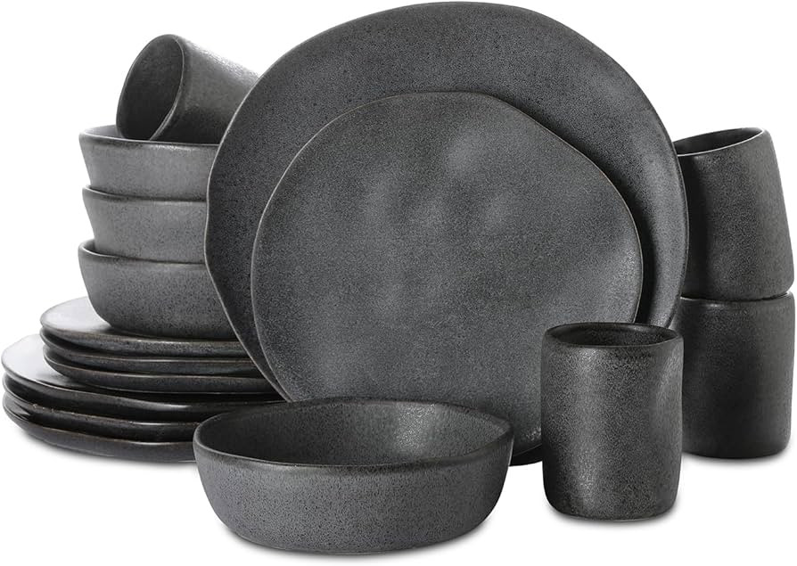 Stone by Mercer Project HEKONDA Modern Debossed Stoneware 16-Piece Dinnerware Set,Plate and Bowl ... | Amazon (US)