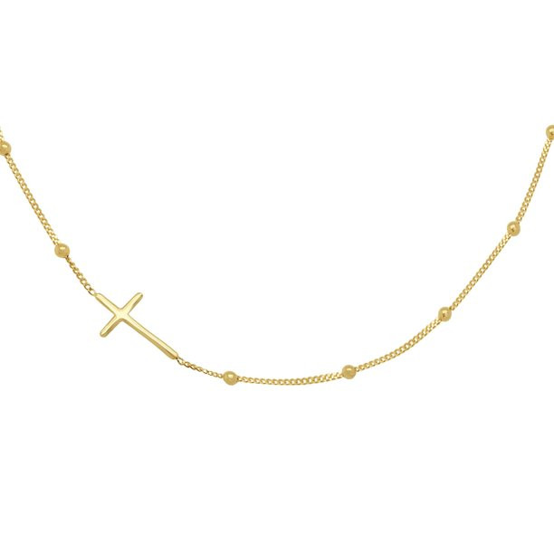 Sideway Cross Beaded Station Chain Necklace in 14K Gold | Sam's Club