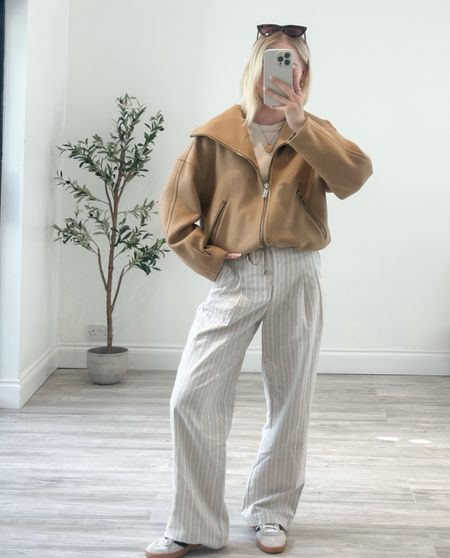 Beige Bomber Jacket for the Summer Season 

Outfit Inspiration, Spring Summer Style, Summer Jacket, Striped Trousers, Mango, COS, Casual Style, Errands Outfit 

#LTKspring #LTKsummer #LTKstyletip