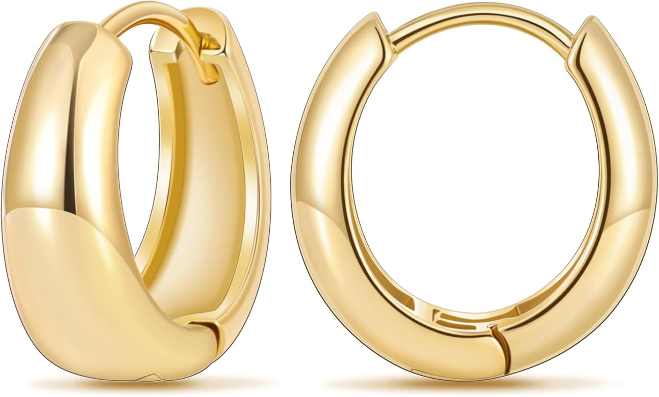 micuco Gold Hoop Earrings for Women, Gold Chunky Hollow Thick Hoops Earrings for Women | Amazon (US)