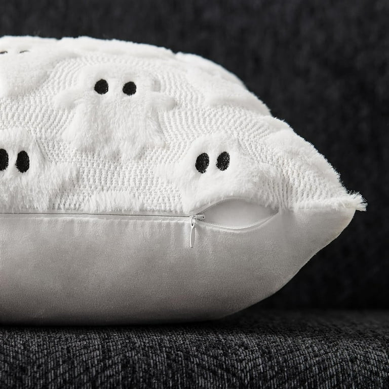 TETOU Halloween Pillow Covers,18"x18"Set of 2 White Ghost Throw Pillow Cases,Soft Faux Fur Wool C... | Walmart (US)