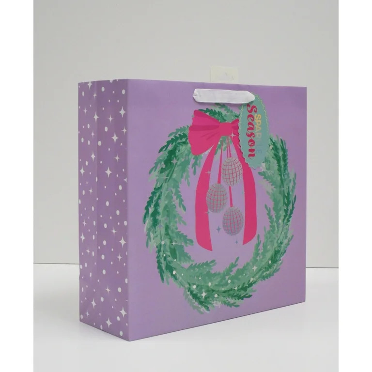 Large Purple Disco Balls Wreath Christmas Paper Gift Bag, 12" x 4.5" x 12", by Holiday Time | Walmart (US)