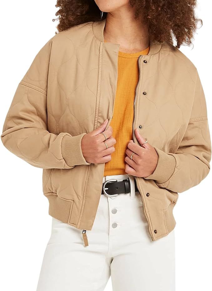 Amazon.com: Womens Quilted Bomber Jacket Long Sleeve Zip Up Button Down Lightweight Jacket Coat w... | Amazon (US)
