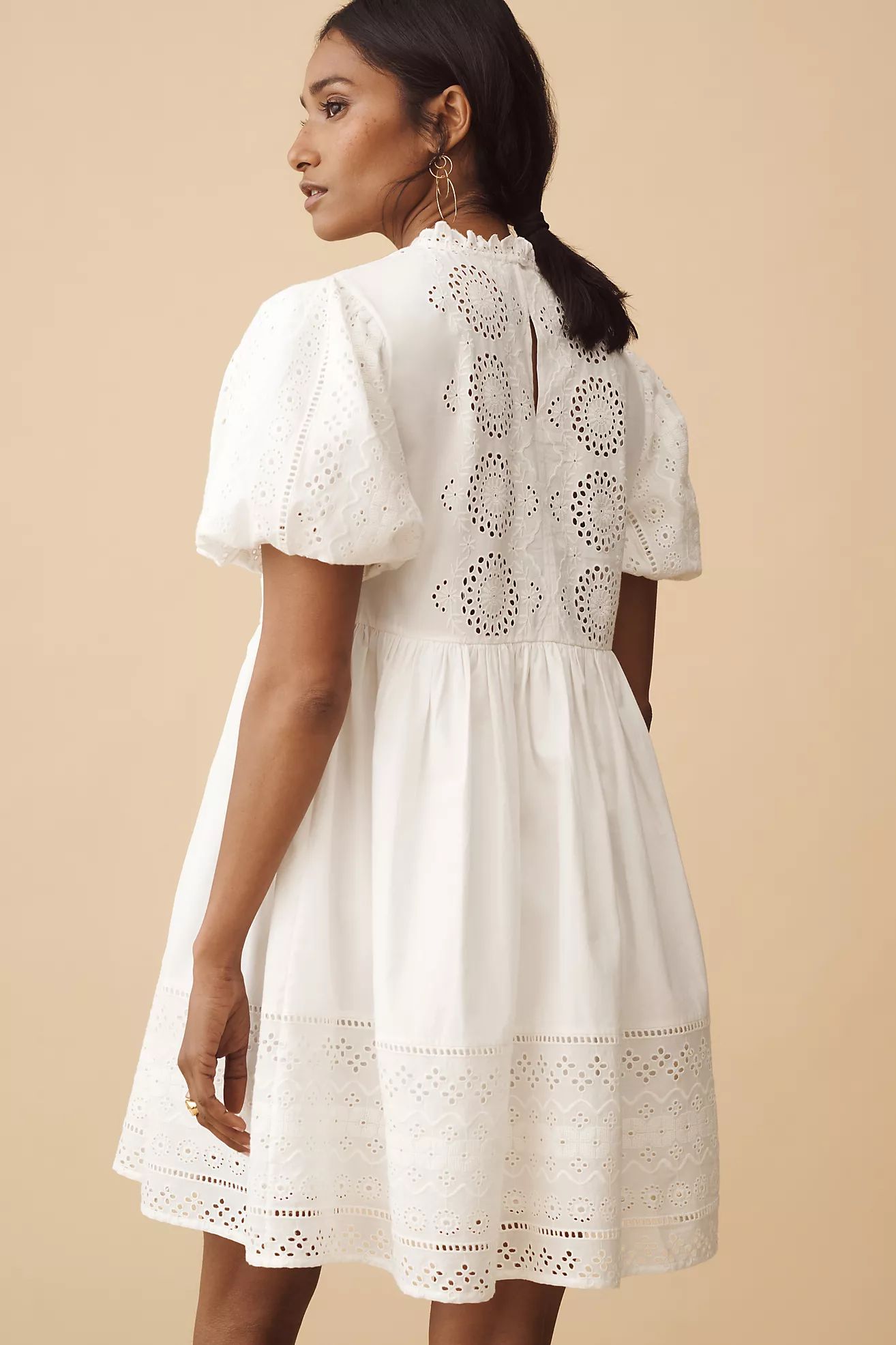 Forever That Girl Puff-Sleeve Lace Babydoll Mini Dress | Anthropologie (US)