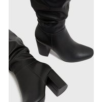 Black Block Heel Slouch Knee High Boots New Look Vegan | New Look (UK)