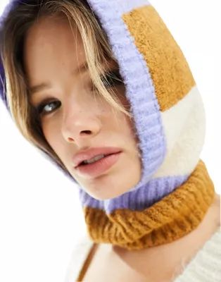 Pieces knitted balaclava in lilac & brown stripe | ASOS (Global)