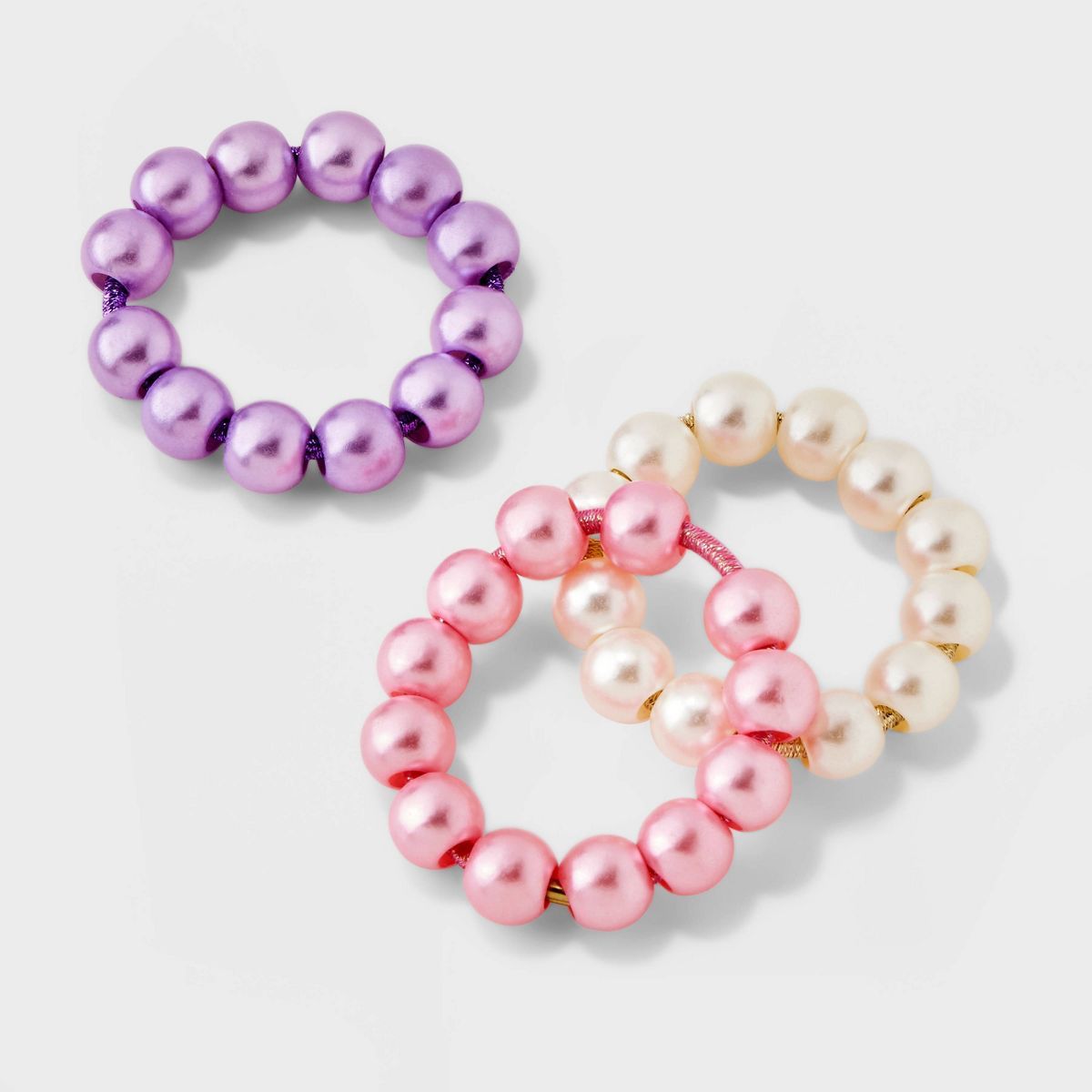 Girls' 3pk Pearl Beaded Pony Holders - art class™ Purple/Pink/White | Target