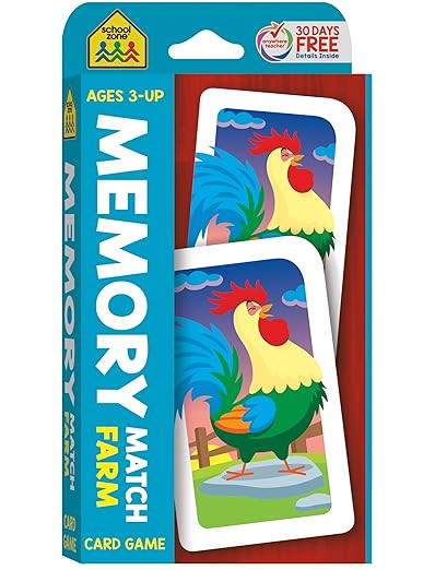 School Zone - Memory Match Farm Card Game - Ages 3+, Preschool to Kindergarten, Animals, Early Re... | Amazon (US)