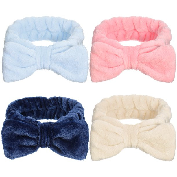 Qweryboo 4 Pack Elastic Spa Thick Bow Hairband, Facial Bowknot Makeup Headband for Women Face Was... | Walmart (US)