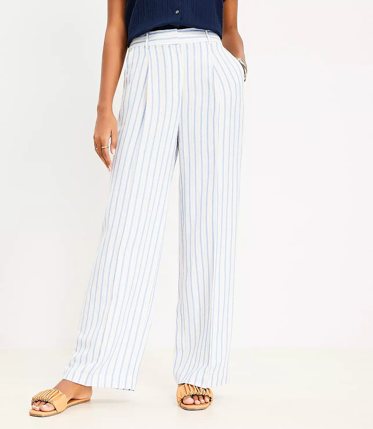 Peyton Trouser Pants in Striped Linen Blend | LOFT