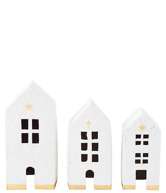 Holiday Paper Mache Gold House 3-Piece Set | Dillard's