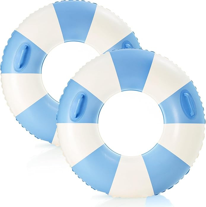 2PCS Stripe Pool Swim Ring with Handles Inflatable Pool Floats Water Fun Large Adult Swimming Poo... | Amazon (US)
