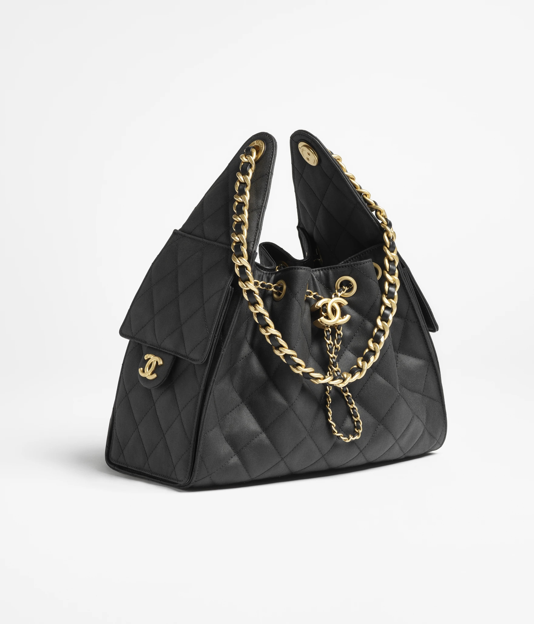 Chanel 25 small handbag, Canvas & gold-tone metal, black — Fashion | CHANEL | Chanel, Inc. (US)