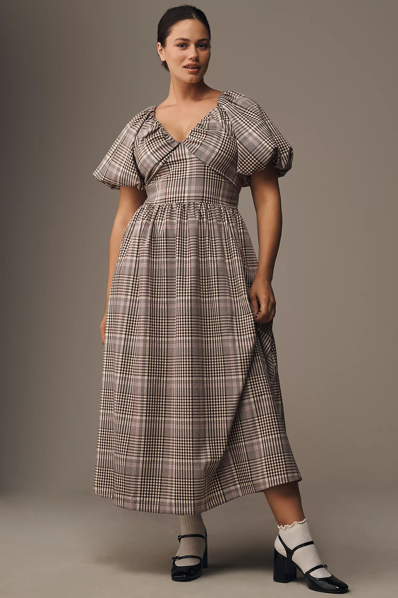 En Saison Charleigh Puff-Sleeve Midi Dress | Anthropologie (US)