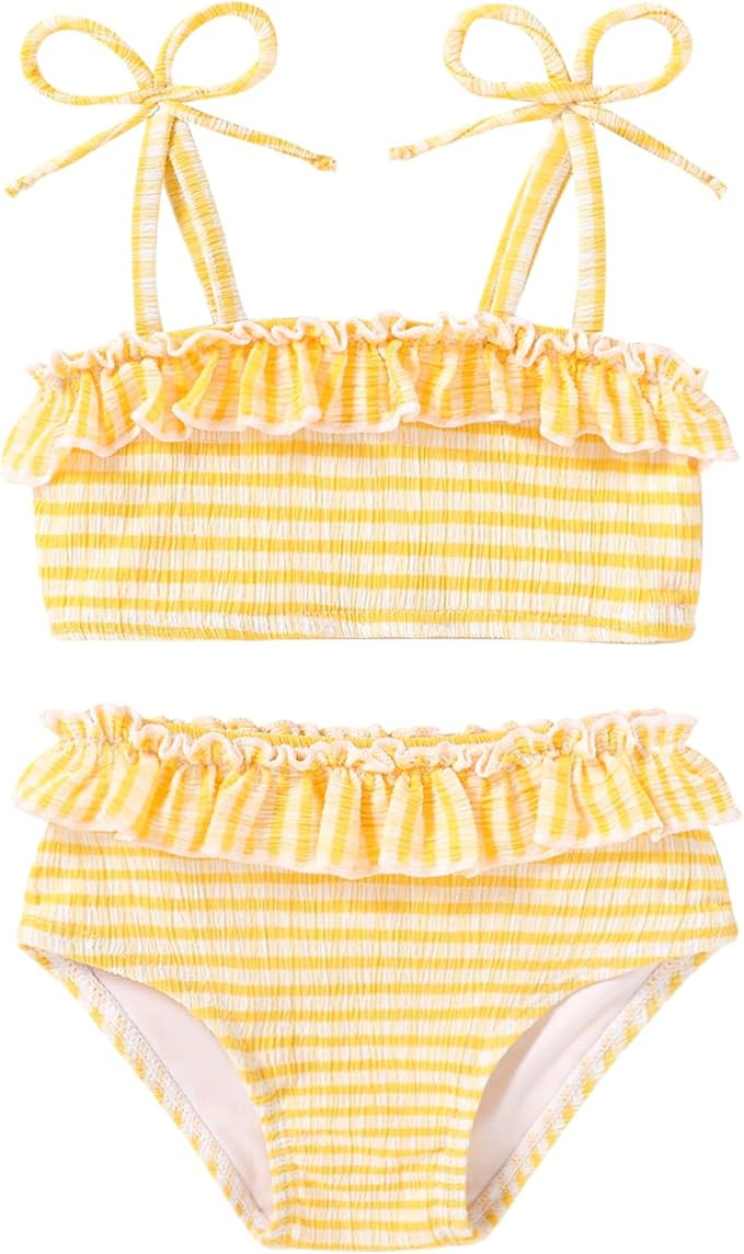 Toddler Swimsuit Girl Two Piece Bathing Suit Ruffle Adjustable Straps Bikini Set Baby Summer Beac... | Amazon (US)