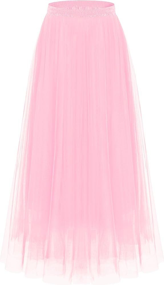 Kingfancy Women's Summer Skirts 2 Layered Tulle Tiered Long Skirts Elastic Waist A-Line Midi Skir... | Amazon (US)
