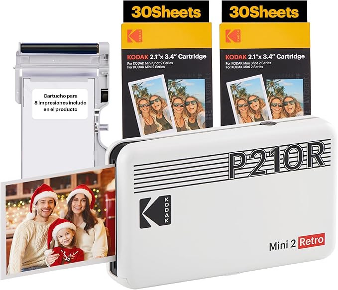 KODAK Mini 2 Retro 4PASS Portable Photo Printer (2.1x3.4 inches) Initial 8 Sheets + 60 Sheets Bun... | Amazon (US)