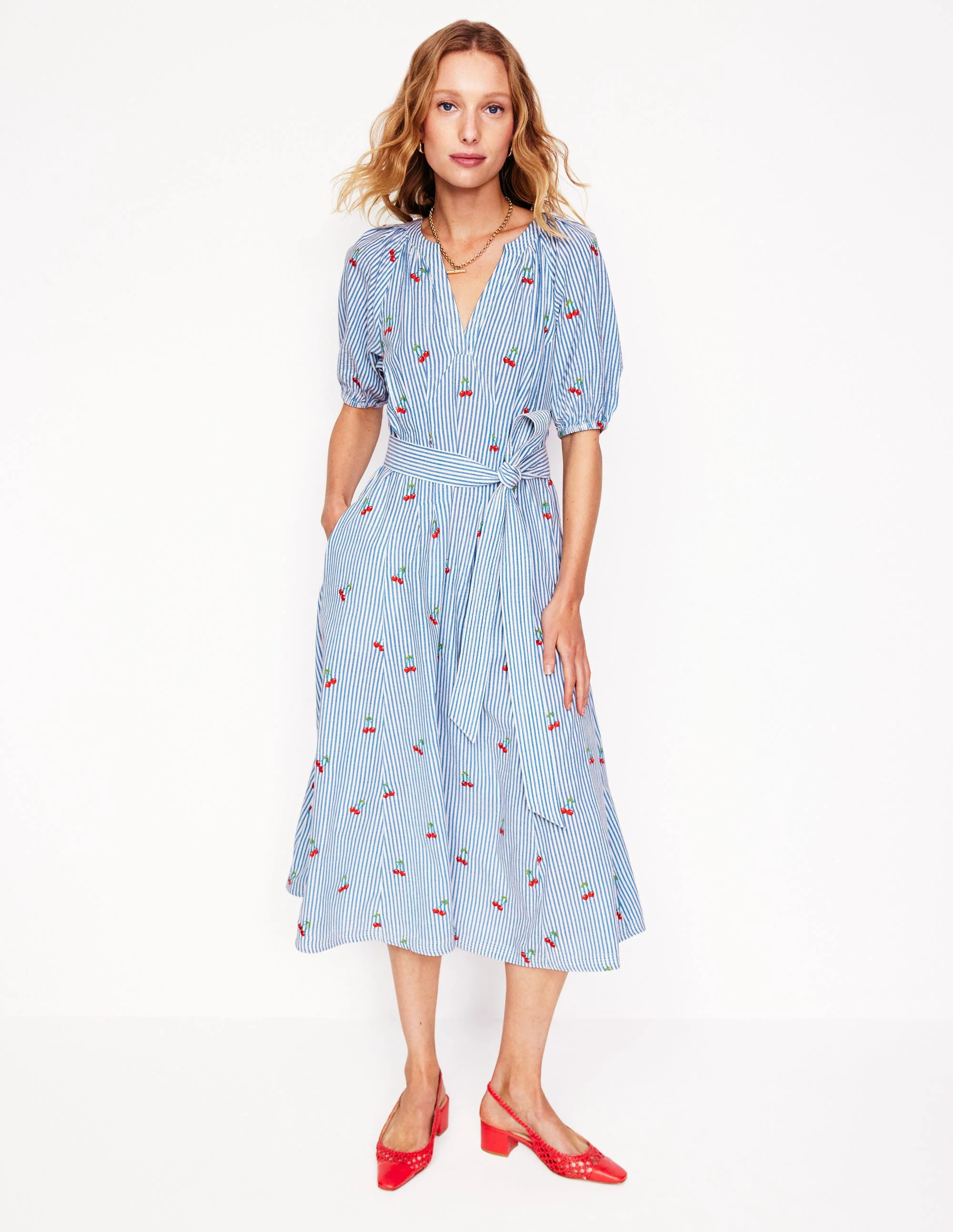 Bria Embroidered Midi Dress-Cherries Embroidery | Boden UK