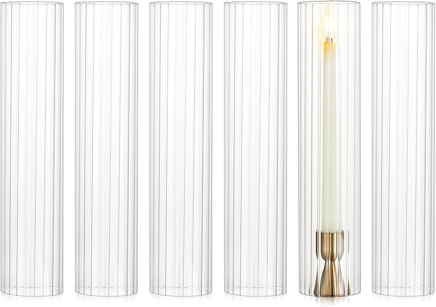 NUPTIO Hurricane Candle Holder for Wedding: 2.5 x 12 inches Ribbed Glass Shade for Candlestick - ... | Amazon (US)