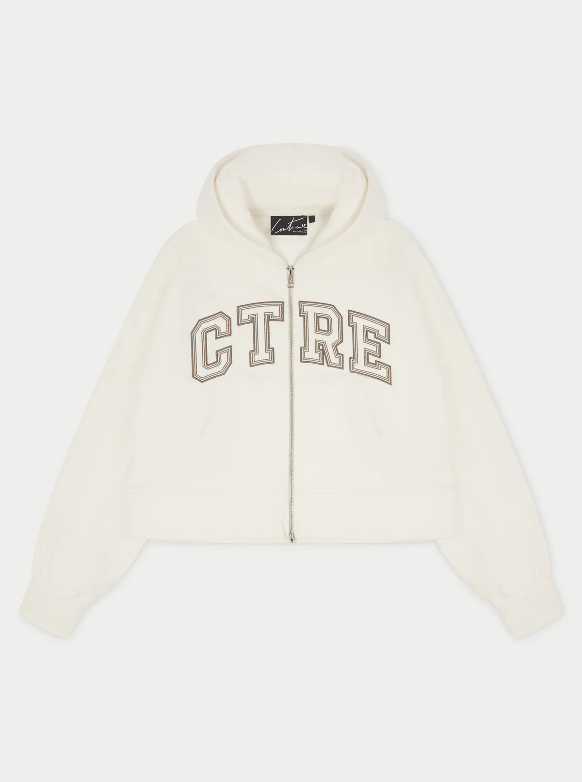 CTRE CROPPED ZIP THROUGH HOODIE - OFF WHITE | The Couture Club