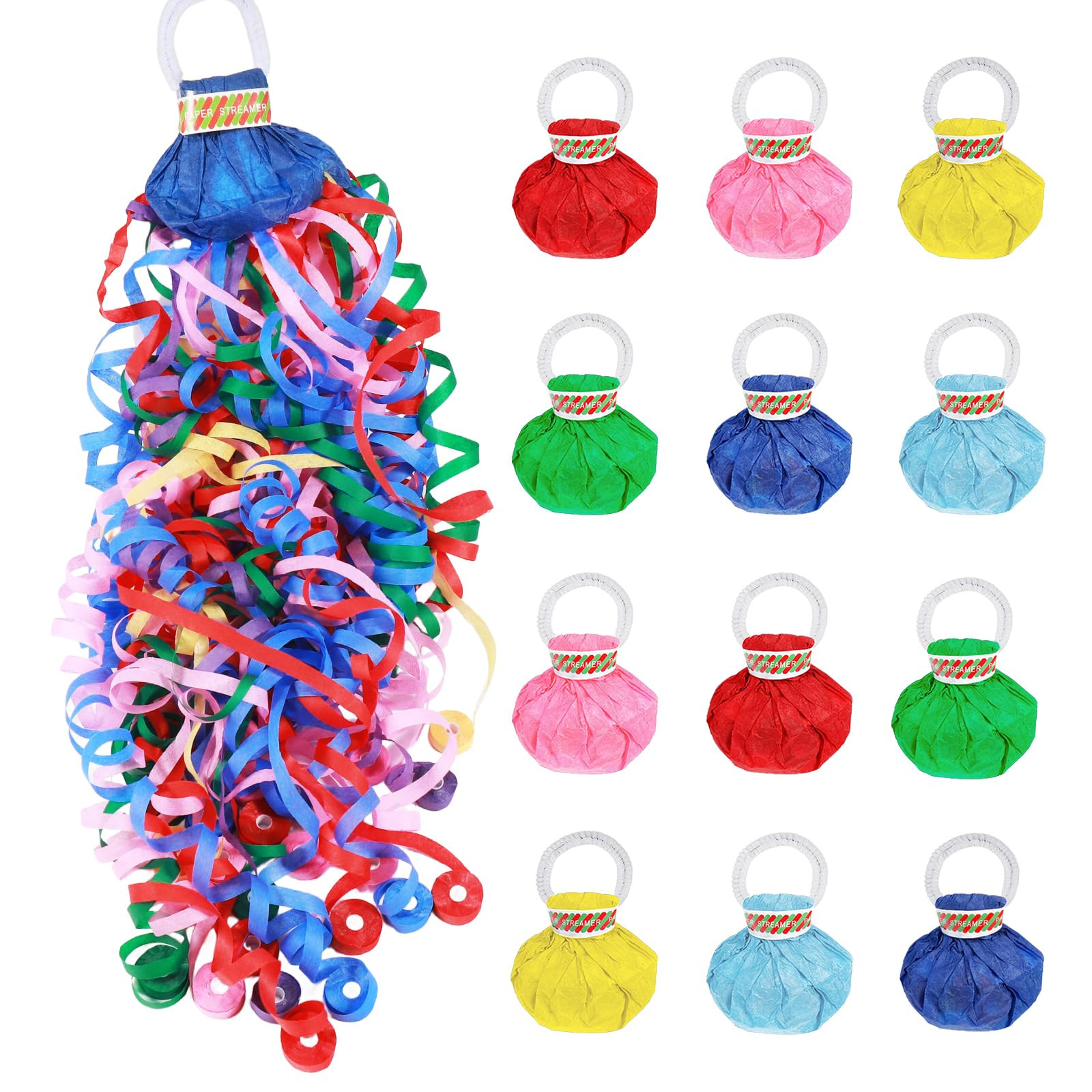 12Pack No Mess Streamers,Color Mix Hand Throw Streamers Poppers,No Mess Confetti Poppers for Wedd... | Amazon (US)