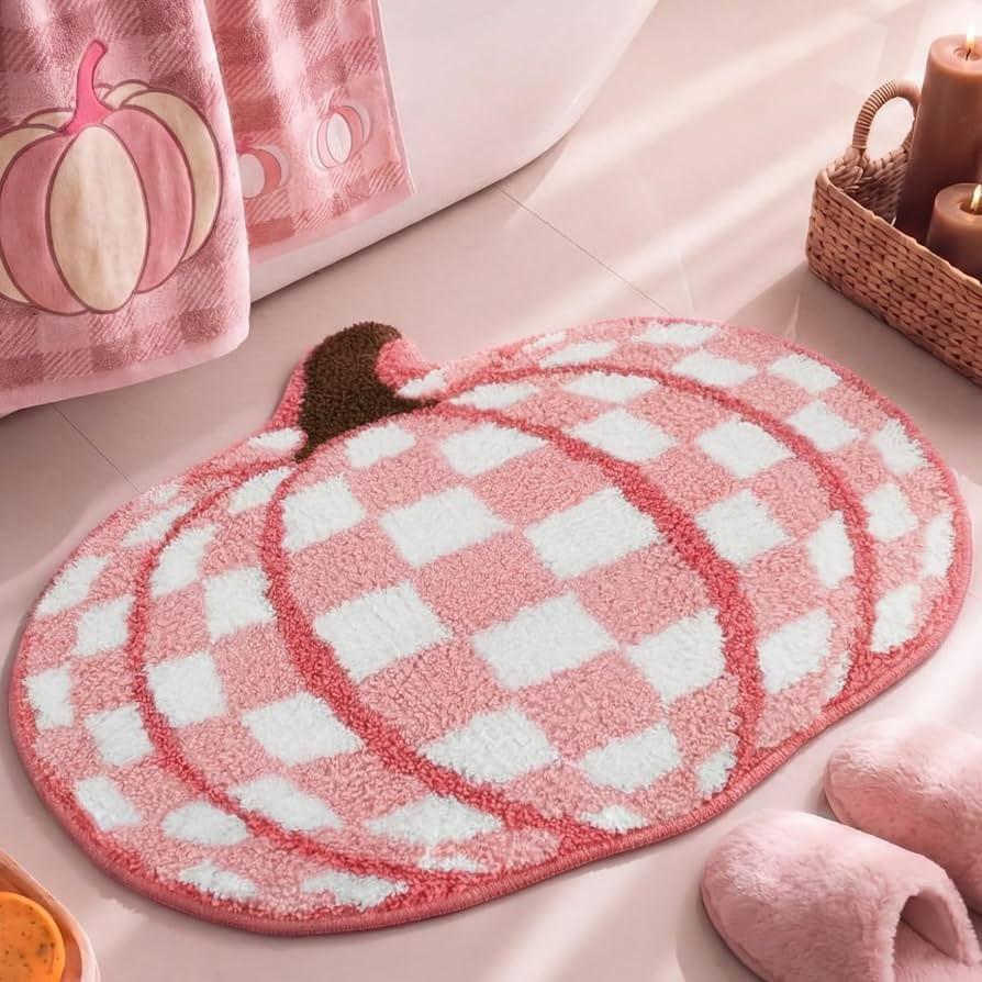 Boao Checkered Pumpkin Bathroom Mat, Fall Bathroom Decor, 24 x 21 Inch | Amazon (US)