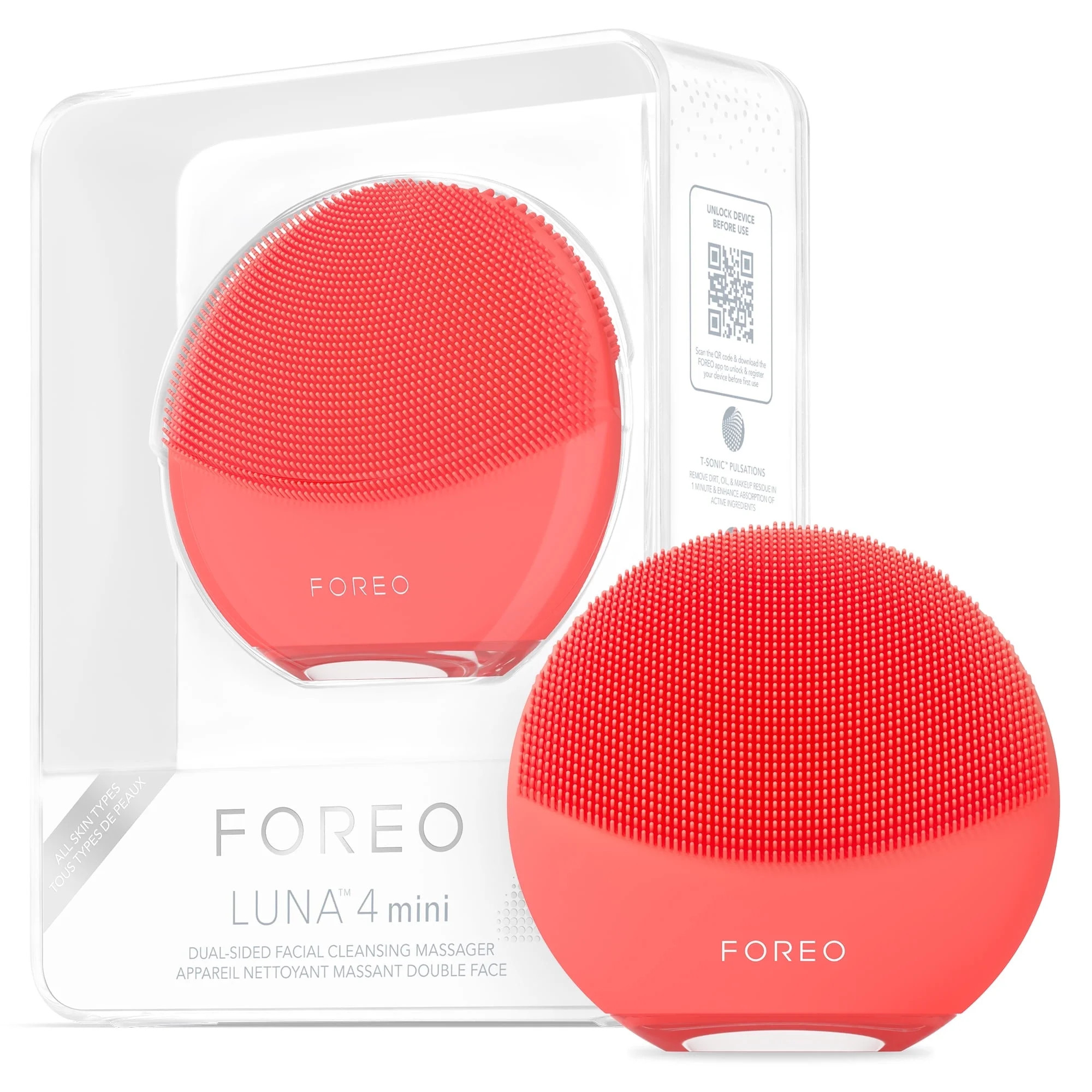 FOREO LUNA 4 Mini – Pearl Pink Silicone Facial Cleansing Brush with T-Sonic Pulsations - Coral | Walmart (US)