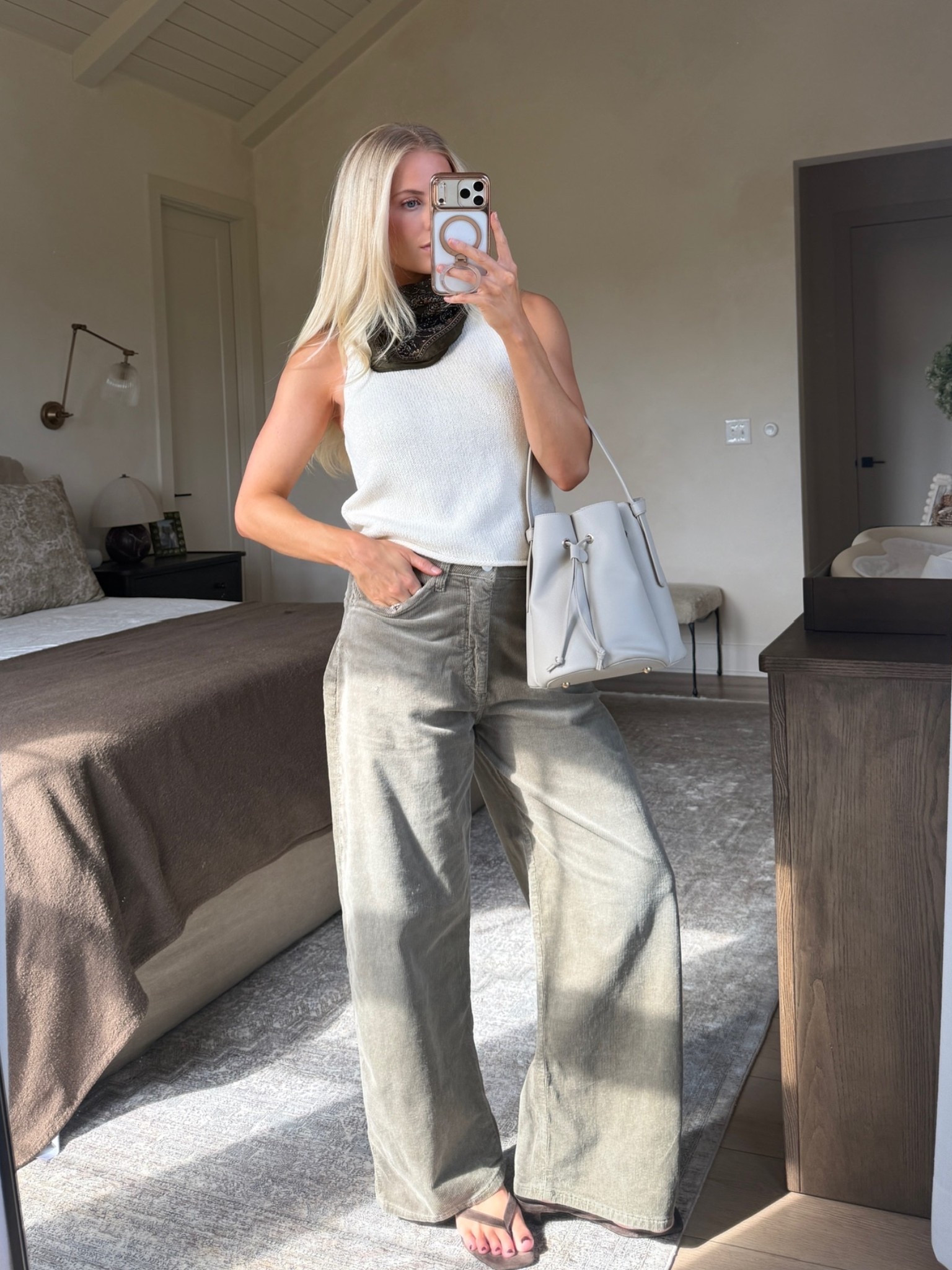 SIZE: med top, 28 pants (sized up for pp), shoes run tts! #kathleenpost

Fall outfit inspo, fall transition look, bandana scarf look

#LTKootd #LTKSeasonal