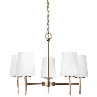 Sea Gull Lighting Driscoll 5-Light Satin Brass Mid-Century Modern Hanging Single Tier Chandelier ... | The Home Depot