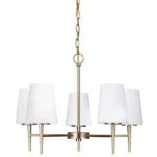 Sea Gull Lighting Driscoll 5-Light Satin Brass Mid-Century Modern Hanging Single Tier Chandelier ... | The Home Depot