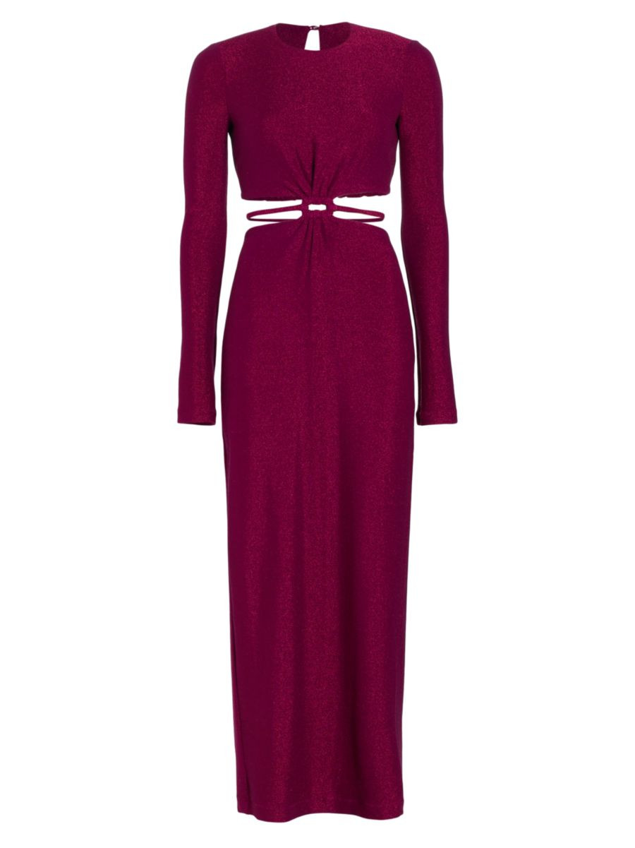 ML Monique Lhuillier Metallic Knit Cut-Out Maxi Dress | Saks Fifth Avenue