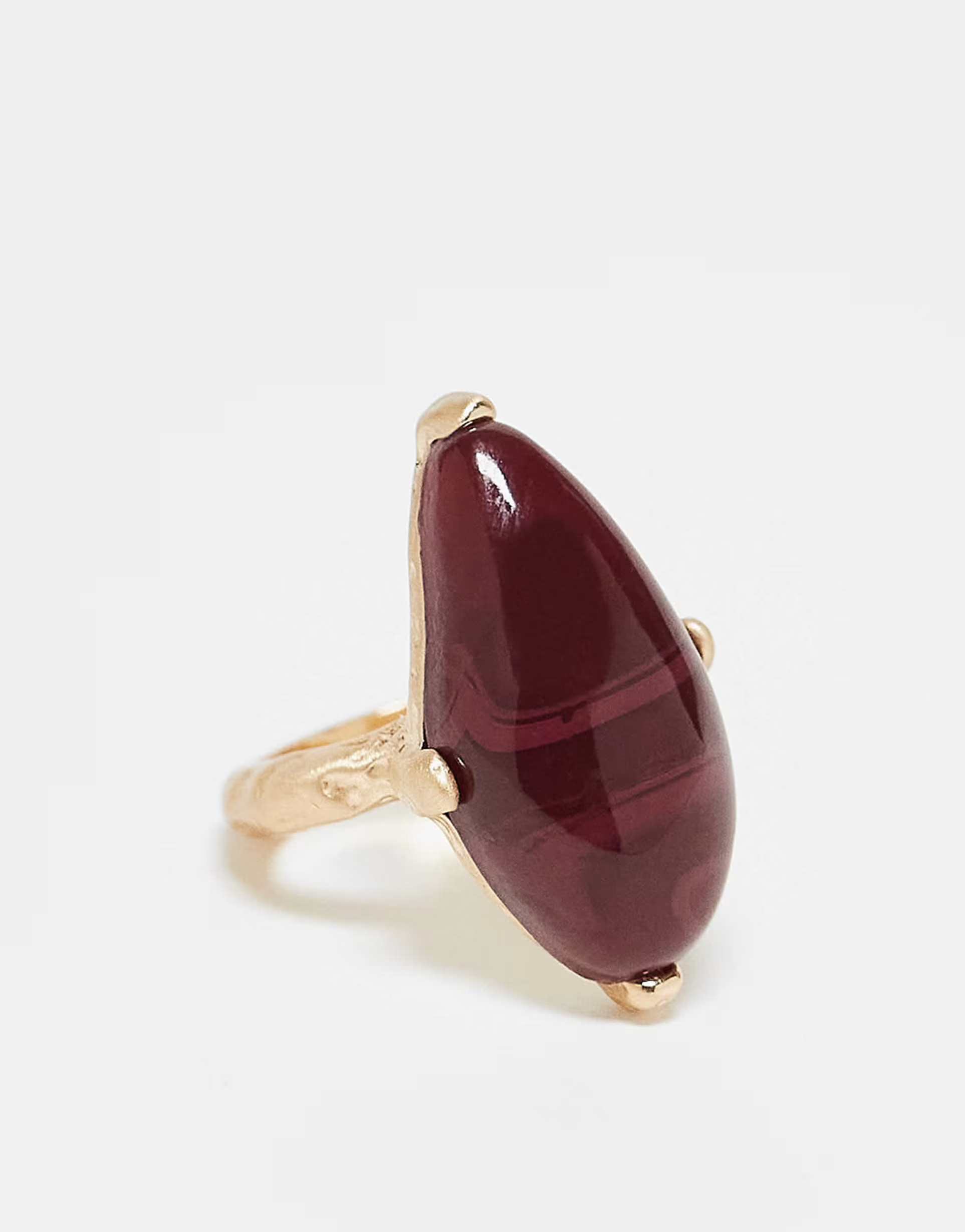 ASOS DESIGN Curve ring with semi precious stone set in brushed gold | ASOS (Global)