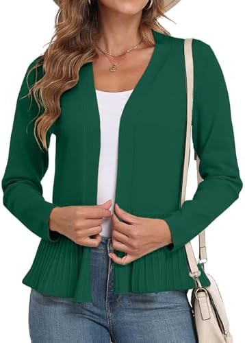 GRECERELLE Women Lightweight Casual Long Sleeves Cropped Cardigan Open Front Peplum Knit Sweater ... | Amazon (US)