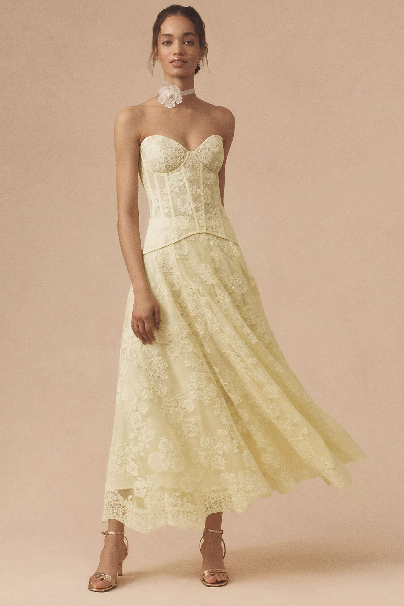 V. Chapman Carolena Strapless Sweetheart A-Line Lace Midi Set | Anthropologie (US)