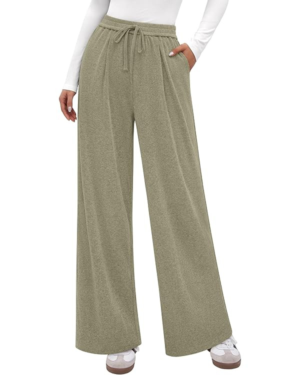 PRETTYGARDEN Women's Wide Leg Pants 2026 Fall Clothes Elastic High Waisted Knit Lounge Palazzo Pa... | Amazon (US)