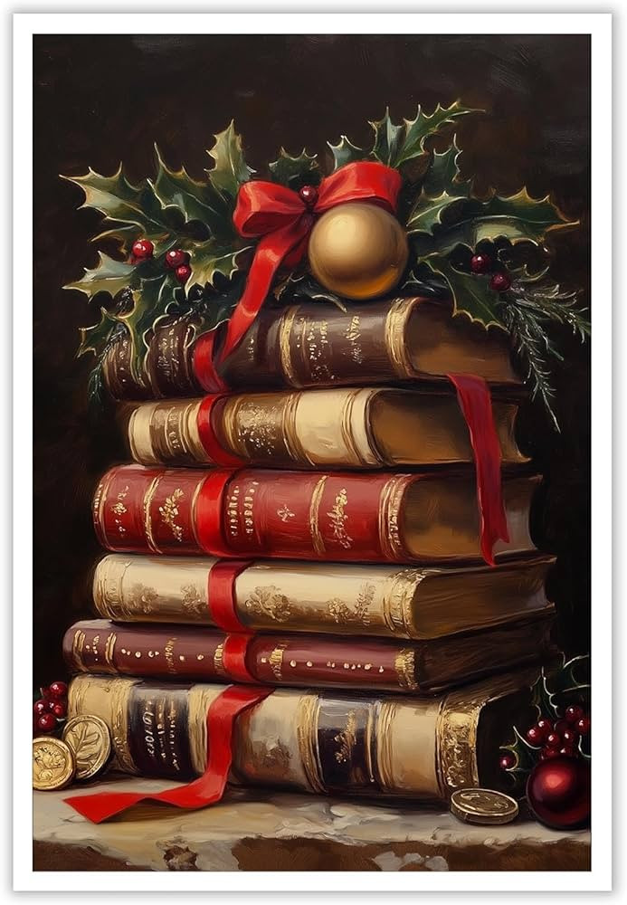 Rustic Christmas Wall Art Book Art Still Life Poster Vintage Christmas Decor Winter Posters Xmas ... | Amazon (US)
