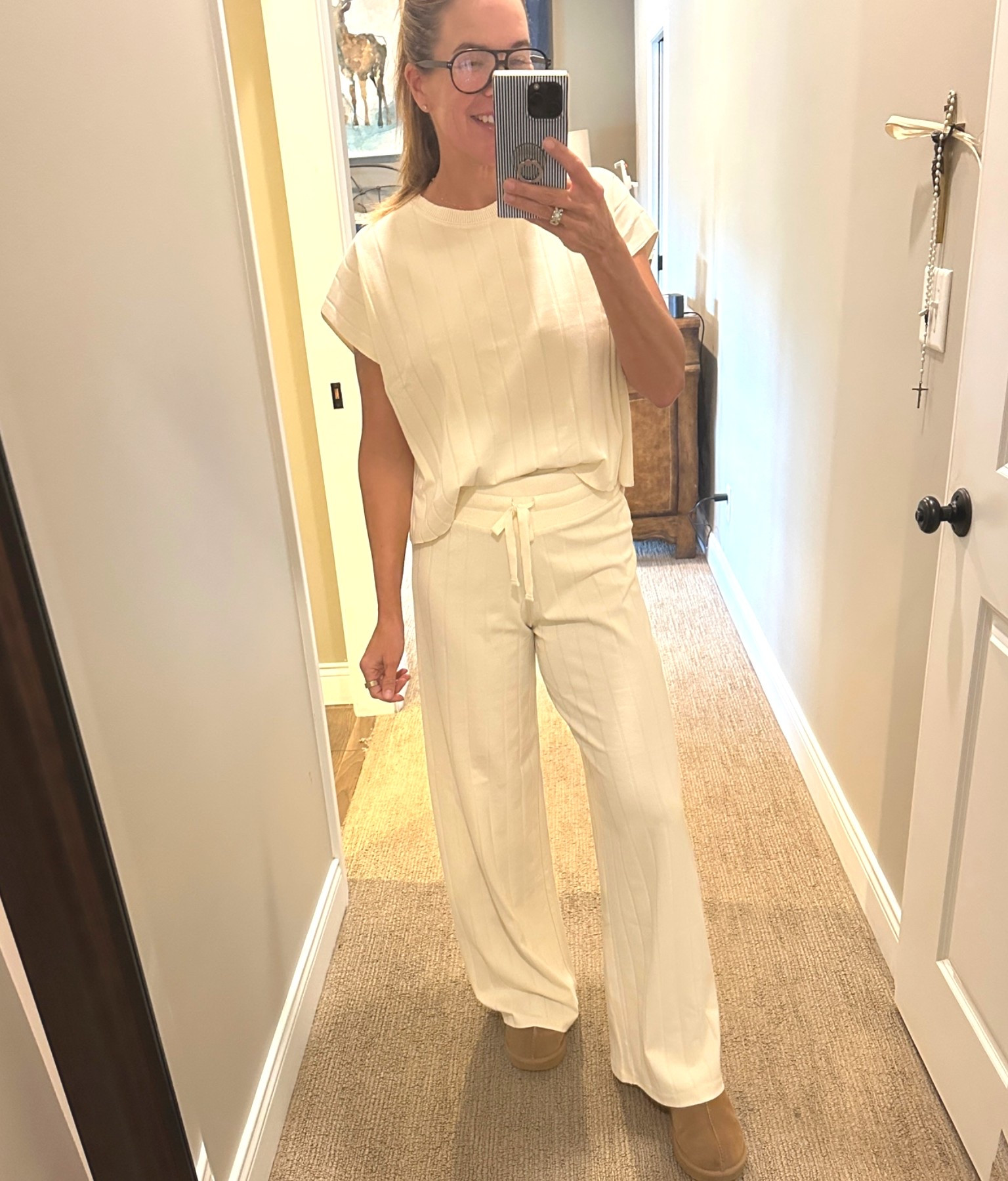 Love this matching set for long car rides, plane rides, running errands or just looking out together at home. Summer weight material. Runs TTS. Is 40% off with code MDW40! I also have the quarter zip! Love! Set comes in three colors.

#LTKOver40 #LTKootd #LTKSaleAlert