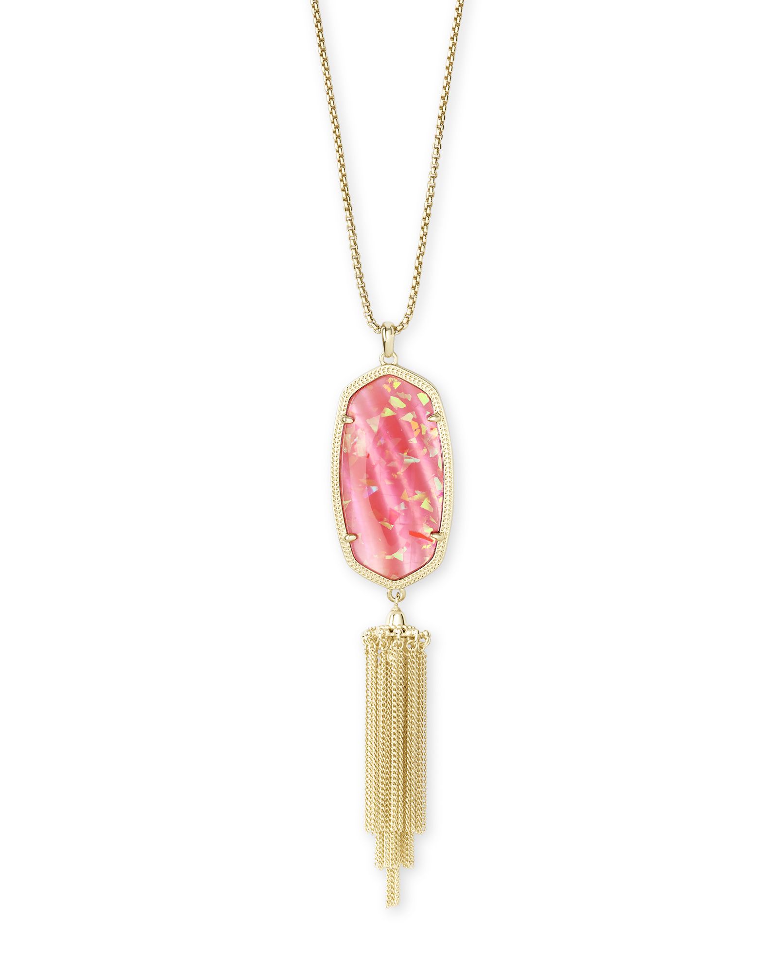 Rayne Gold Long Pendant Necklace in Iridescent Coral Illusion | Kendra Scott