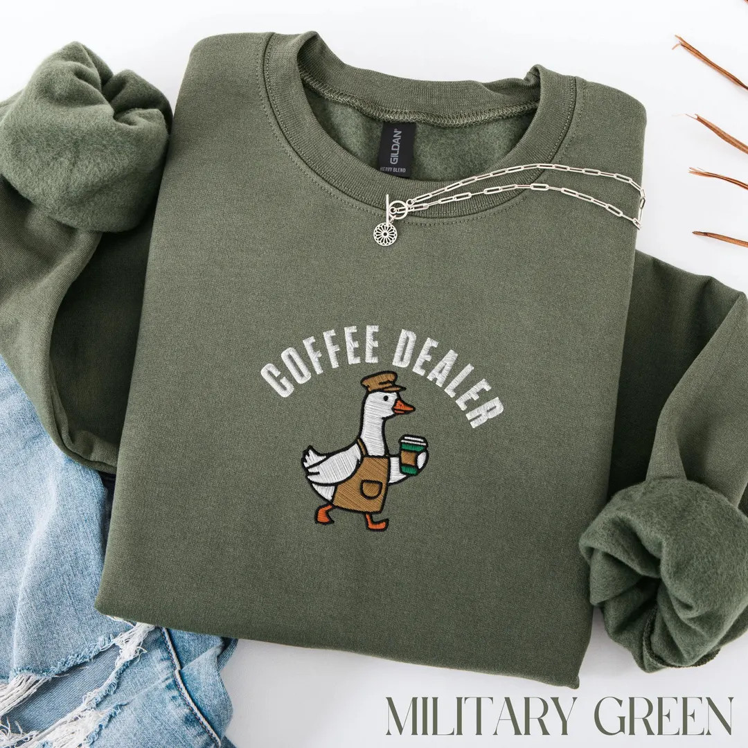 Embroidered Barista Sweatshirt, Coffee Lover Funny Goose Sweater, Cafe Crew Work Crewneck - Etsy | Etsy (US)