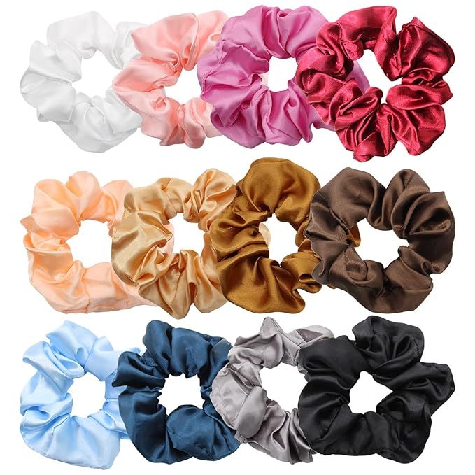 Silk Hair Scrunchies, Ruicoo 12Pcs Satin Silk Scrunchies for Hair, Big Hair Scrunchies for Women ... | Amazon (US)
