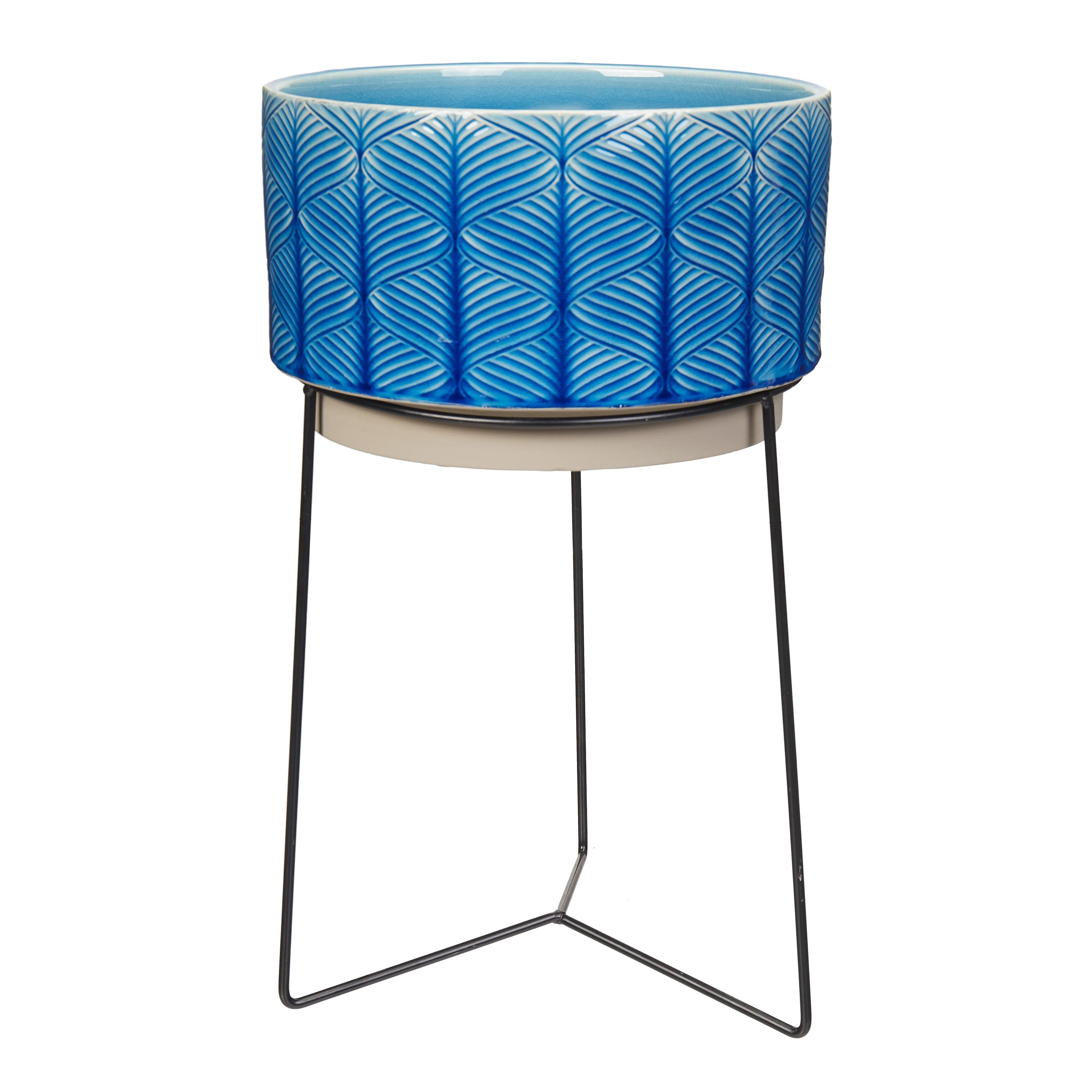 Better Homes & Gardens Marina Blue Round Ceramic Planter & Stand Set | Walmart (US)