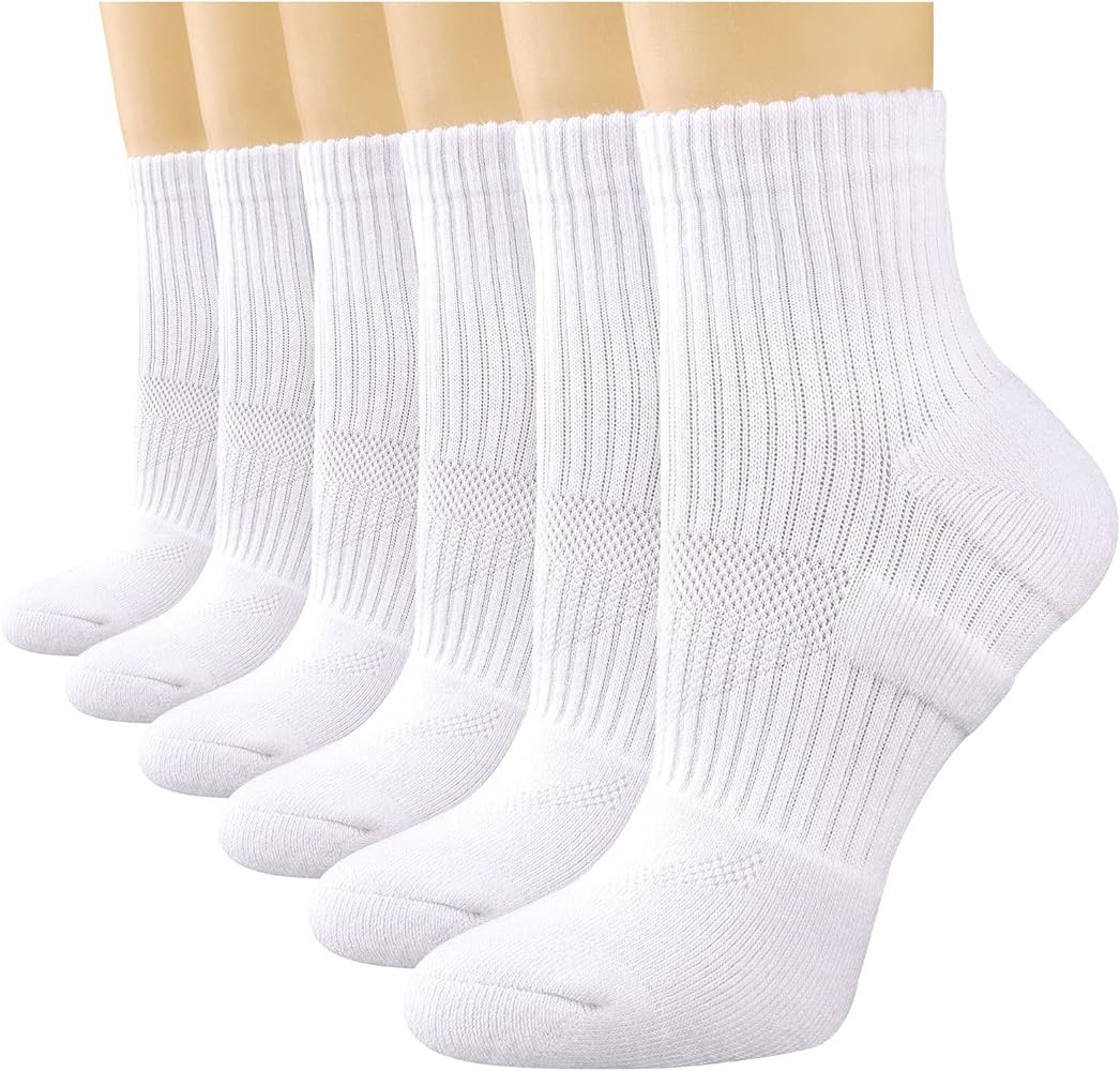 COOPLUS Womens Ankle Socks Athletic Running Cotton Quarter Socks for Women 6 Pairs | Amazon (US)
