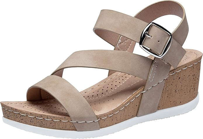 Jeossy Women's Platform Wedge Sandals 835 Comfortable Open Toe Ankle Strap Summer Walking Sandals... | Amazon (US)